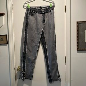Manière De Voir Inside Out Black/Gray Frayed Mom Jeans Washed Sz 12 Adjust Waist